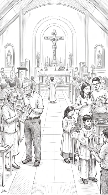 Parish ministry team preparing for Mass together